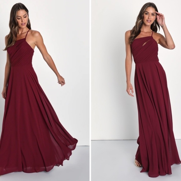 LULU's Bridesmaid Prom Wedding Flowy Romantic Flowy Sexy Chiffon Maxi Dress - Picture 3 of 4